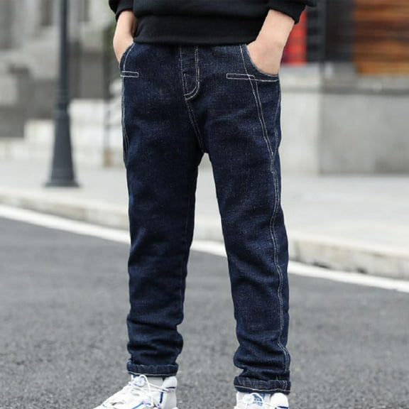 Wancir Boys Jeans Straight Fit Trend Kids Denim Baggy Cargo Pants with Pockets