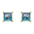 thumbnail image 3 of 14K Solid Gold Screw Back Stud Earrings for Women | 1.5 cttw Princess Cut Blue Moissanite | Yellow Gold, 3 of 5