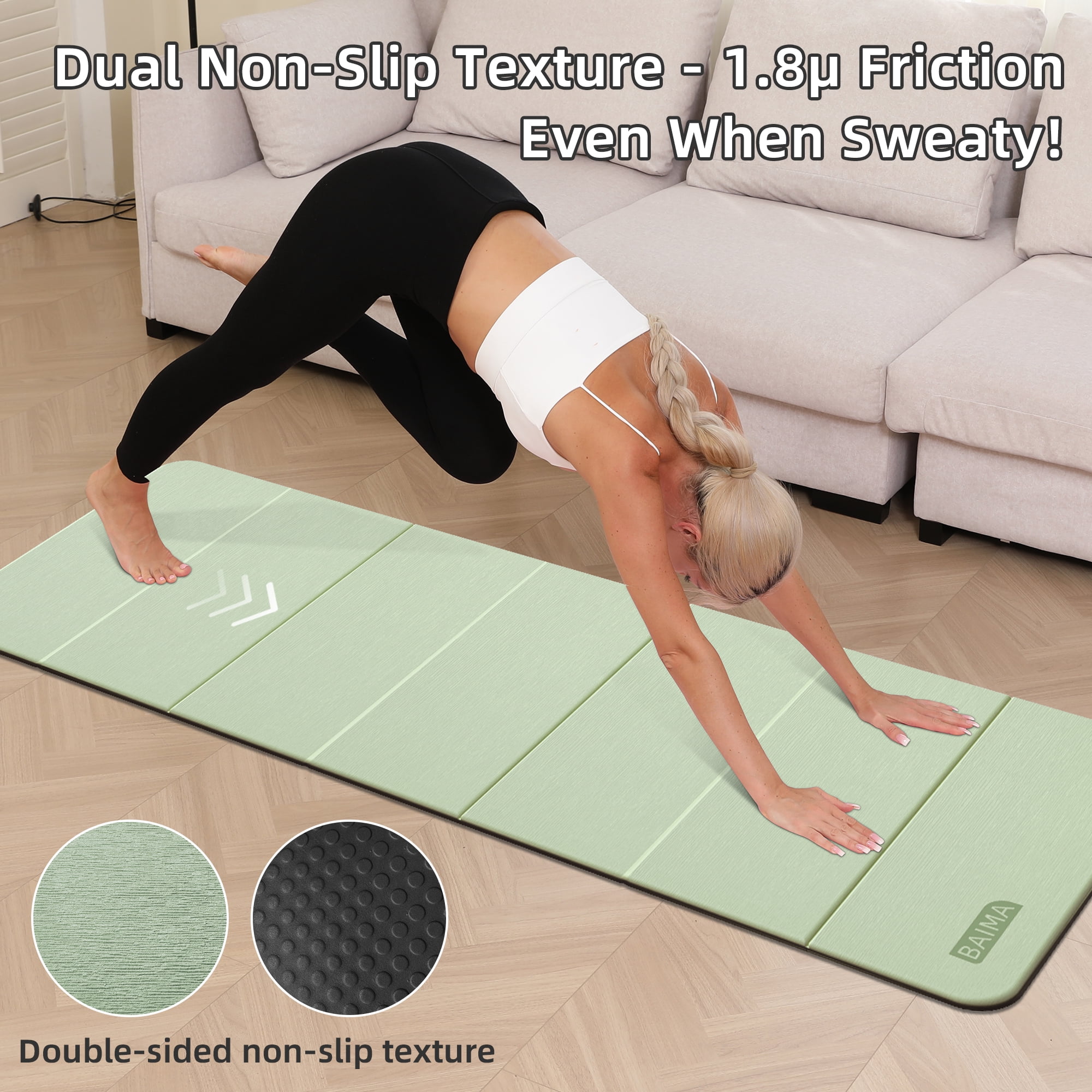 BAIMA Travel Yoga Mat 8 mm Thick, Multicolor Workout Mats for Home Gym,Portable for Camping or Travel Exercise Mat(Green & Black)