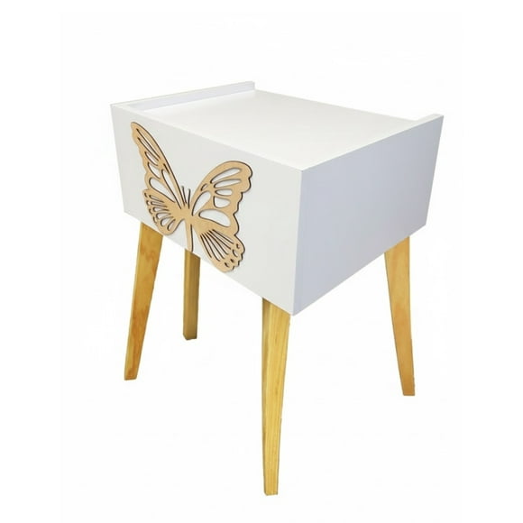Buro Infantil Mesa Noche Luz Led Niñas Mariposa Recámara Mate Blanco