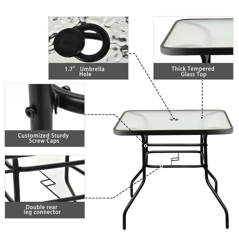 Costway 32 Inch Square Patio Table With Tempered Glass Top photo 6