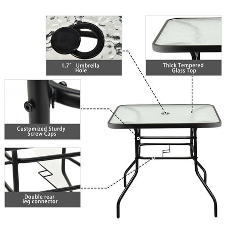 31 5 Patio Square Table Tempered Glass Steel Frame Outdoor Pool Yard Garden Walmart Canada