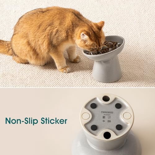 Ceramic Slow Feeder Cat Bowl, 6.25 Inch Elevated Cat Slow Feeder Bowl, Anti Vomiting for Dry and Wet Food, Grey