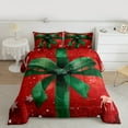 thumbnail image 2 of jejeloiu Green Bow Knot Queen Comforter Set Merry Xmas Snowflake Reindeer Microfiber Reversible Decor 3-Piece, 2 of 8