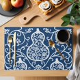 thumbnail image 2 of Navy Blue Gourd Placemats Set of 4 Modern Abstract Art Floral Place Mats Indoor Wipeable Table Mats Washable Cloth Dining Table Placemats for Kitchen Holiday Party Home Decor 13x19 Inch, 2 of 9