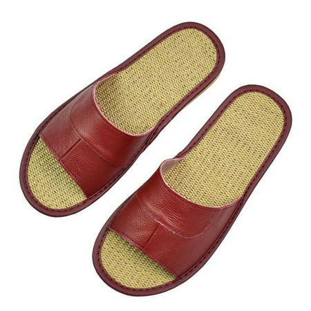 

CoCopeanut Summer Slippers Men Big Sizes Home Linen Slippers Indoor Cow Leather House for Floor Slippers Women Non-slip Luxury Flat Shoes