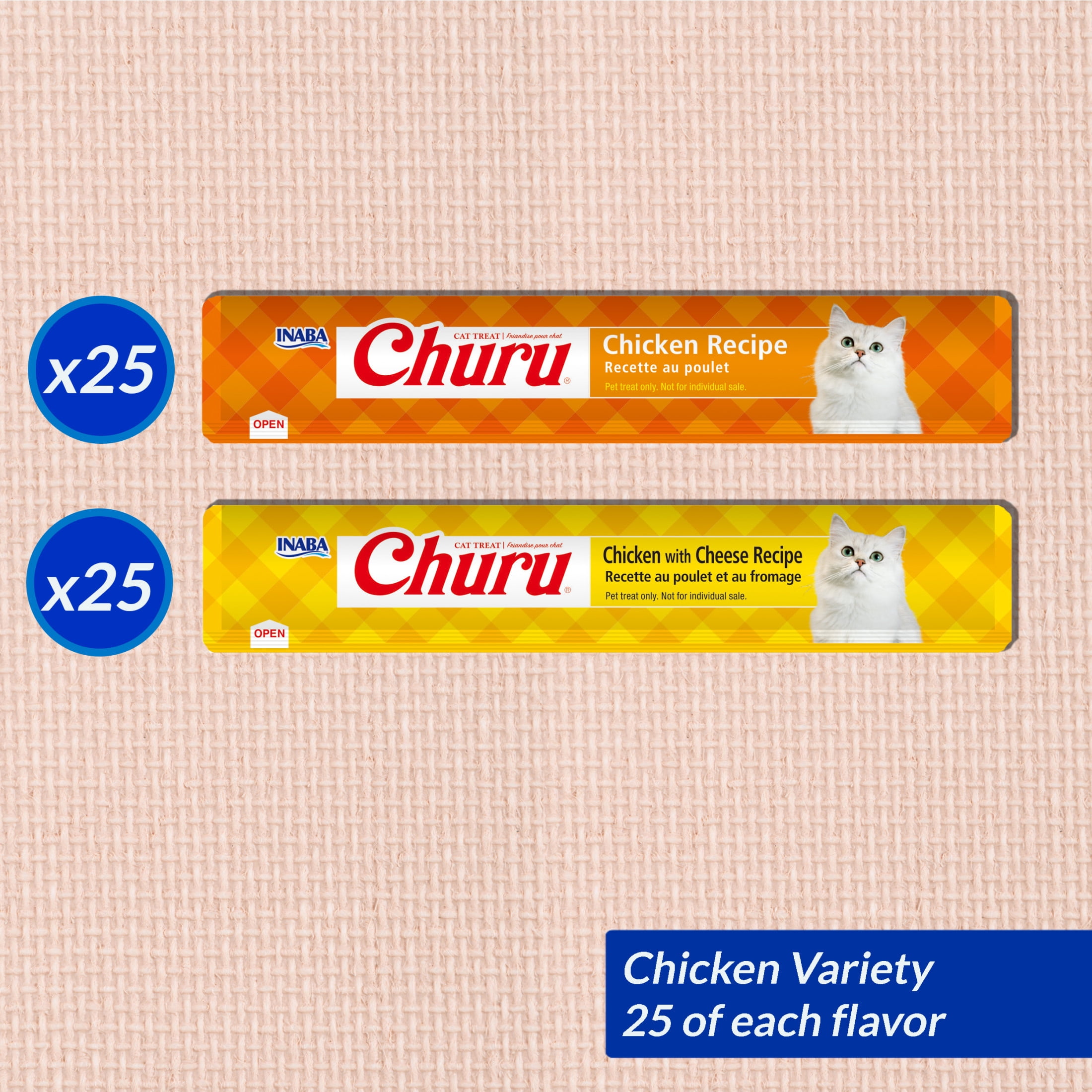 INABA Churu Lickable Cat Treats, Grain‑Free Creamy Purée, Chicken Variety, 0.5 oz Tubes, 50‑Count Jar