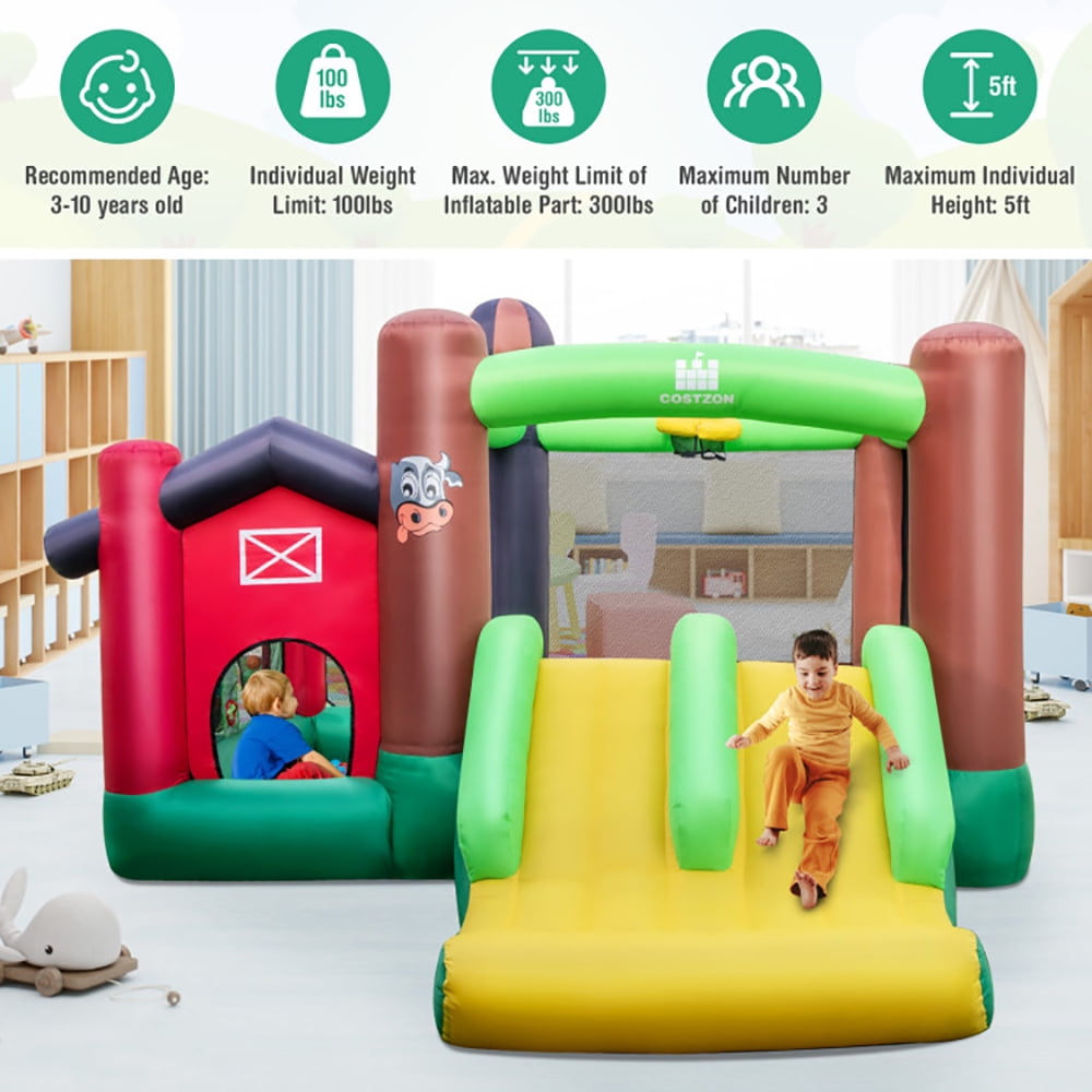 Aimee Lii Farm Themed 6-in-1 Inflatable Castle with Trampoline and 735W Blower, Bounce House for Kids 3-10 Aimee Lii Farm Themed 6-in-1 Inflatable Castle with Trampoline and 735W Blower, Bounce House for Kids 3-10