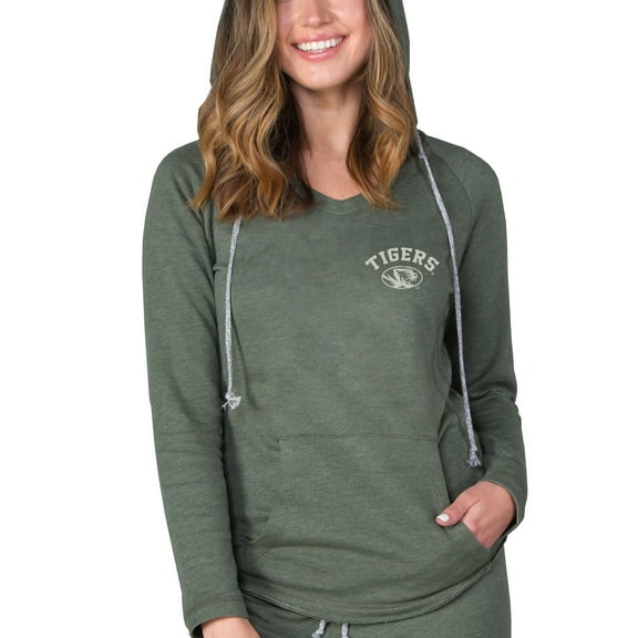 Women's-Concepts Sport  Green Missouri Tigers Mainstream Terry Tri-Blend V-Neck Pullover Hoodie