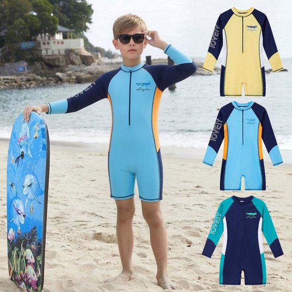 ibiyuan Girls and Boys One Pieces Rash Guard Swimsuits UPF 50 Sun Protection Long Sleeve Bathing Suits