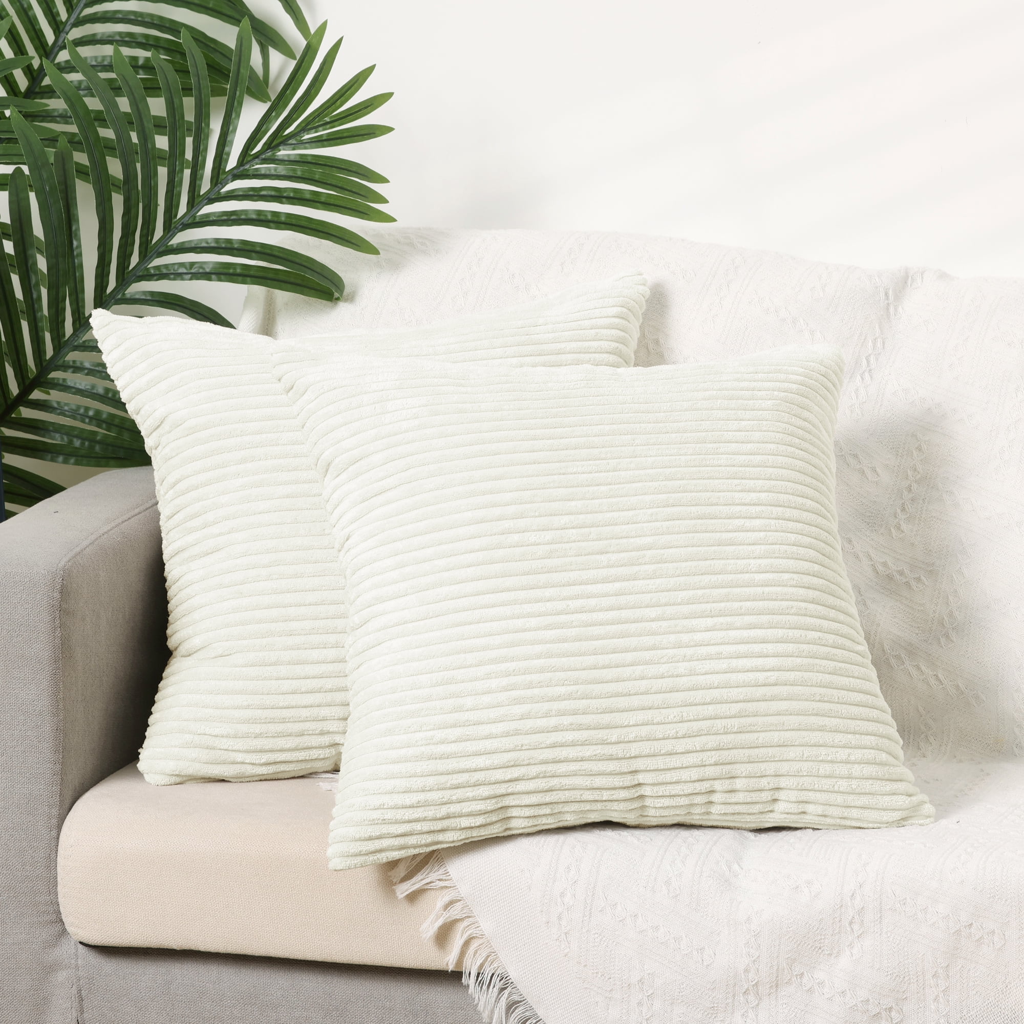 Unique Bargains Sofa Living Room Corduroy Decorative Throw Pillow Covers (2 Count) Beige 18" x 18"