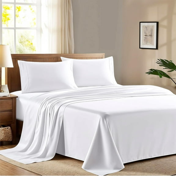100% Egyptian Cotton King Size Sheet Set - 600 Thread Count Egyptian Cotton Sheets Set for King Size Bed (4 Pc, White), Soft, Cooling, Luxury Hotel 16" Deep Pocket Sateen Bedsheet
