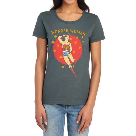 DC WW Wonder Woman Circle Women's T Shirt (Small) Charcoal