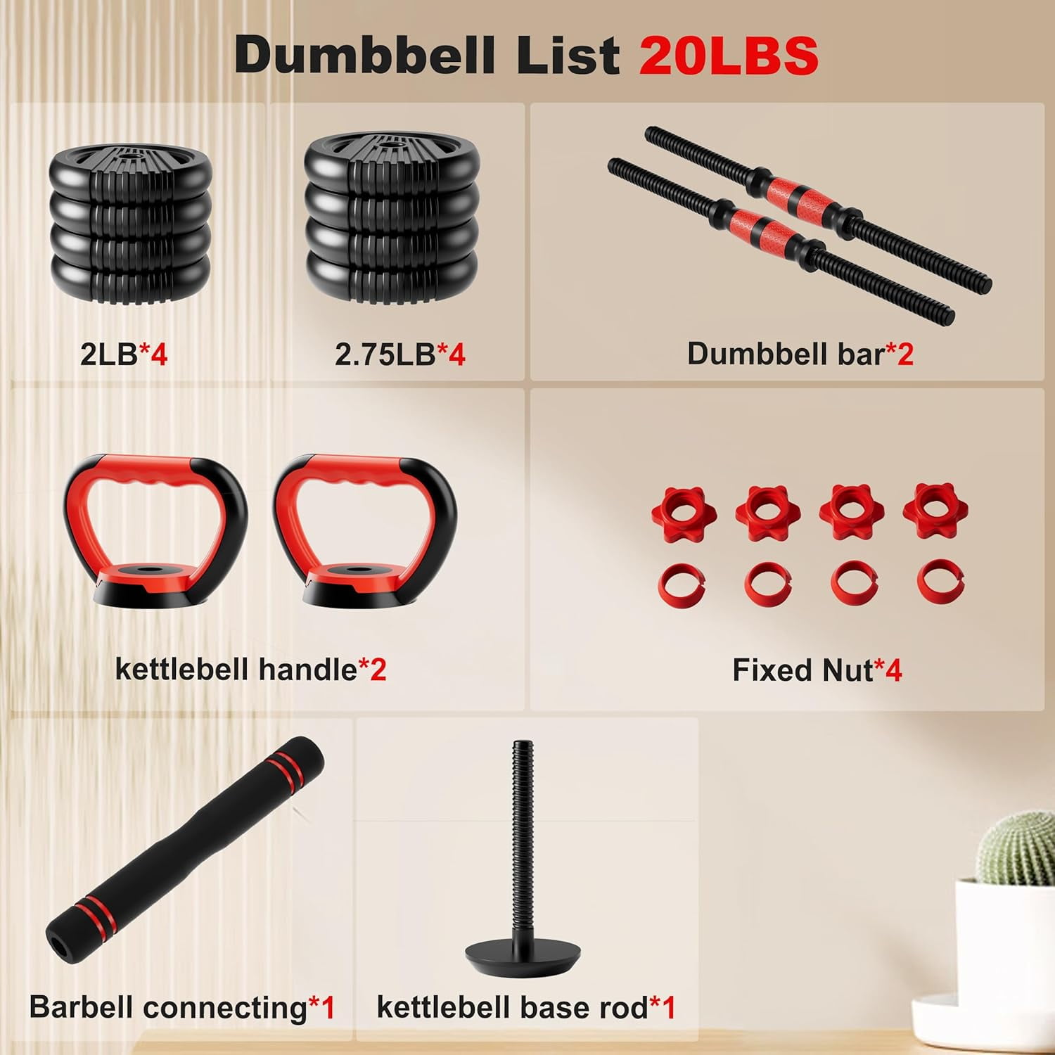 Adjustable Dumbbell Set, 10-90lbs Free Weight Set with Connector, 5-in-1 Dumbbells Convertible to Barbell, Kettlebells, Push-up Stand, Weight Plates for Home Gym Fitness for Men and Women