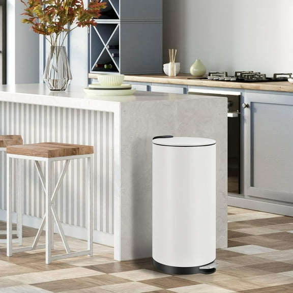 Round Stainless Steel Step Trash Can, Mini Trash Can with Lid, Garbage Can for Home and Office Bathroom Bedroom, 30-L/8-Gallon