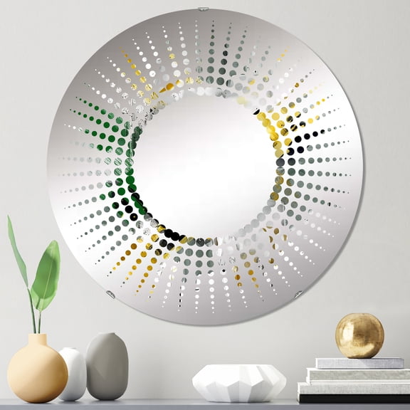 Designart "Abstracted Perspectives in Yellow and Green IV" Abstract Starburst Round Wall Mirror - Abstract Oval Printed Decorative Mirror - Multiple Color Options