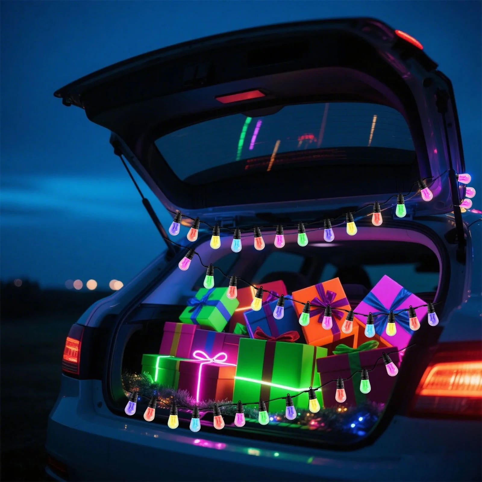 GLUAAE 50ft Outdoor String Lights with APP & Remote Control - RGB Waterproof LED Patio Lights, 20 Bulbs Hanging Lights for Garden, Backyard, Christmas, Party Decor