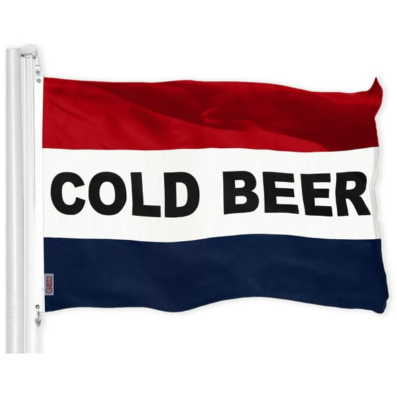 G128 Cold Beer Sign Flag | 3x5 feet | Printed 150D – Indoor/Outdoor, Vibrant Colors, Brass Grommets, Quality Polyester, Much Thicker More Durable Than 100D 75D Polyester
