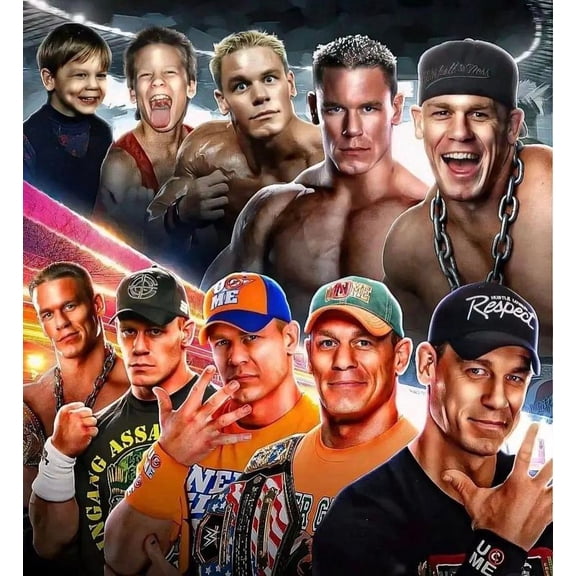 John Cena Wrestling Legend Wall Art Multi Era Career Evolution Poster Championship Style Decor Size 24x36 Unframed Poster
