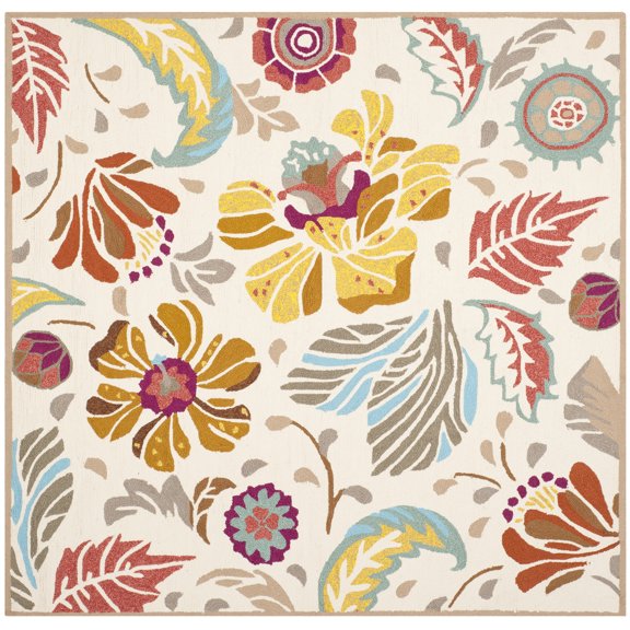 SAFAVIEH Four Seasons Blair Colorful Floral Area Rug, Ivory/Grey, 6' x 6' Square