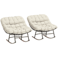 thumbnail image 3 of Outsunny Outdoor Rocking Chair Set of 2, Oversized Rocking Papasan Chairs with Cushions, Beige, 3 of 10