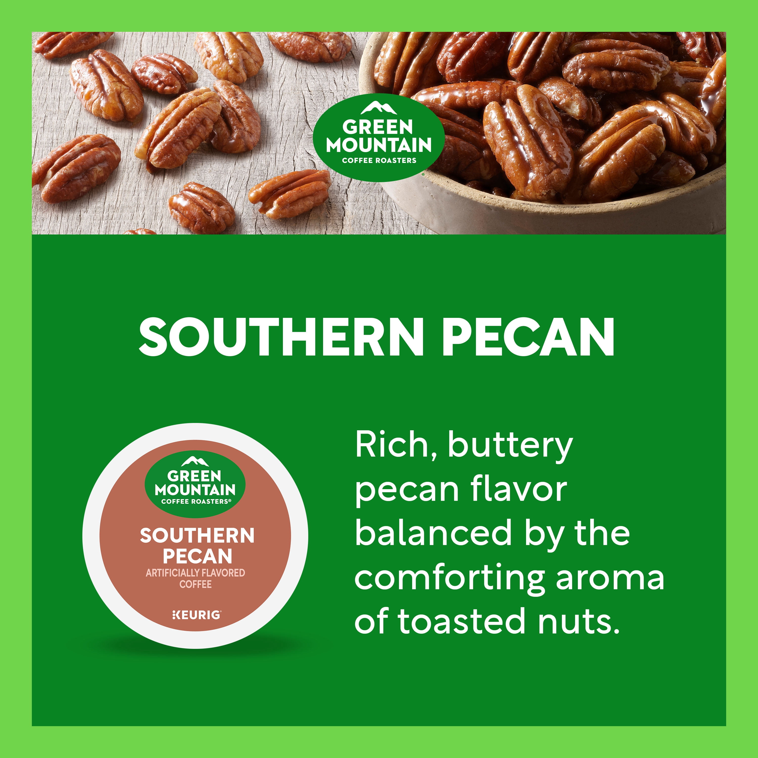 Green Mountain Coffee Southern Pecan, Flavored Keurig K-Cup Coffee Pods, Light Roast, 24 Count