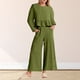 thumbnail image 4 of Pantalones de cuello redondo para mujer Conjuntos de salón de otoño con dobladillo con volantes Traje diario de estilo bohemio FLhrweasw Nuevo, 4 of 7