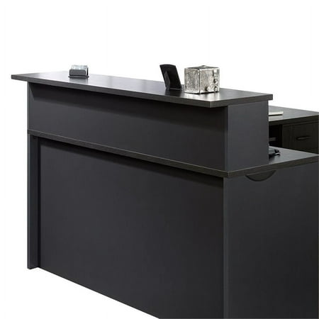 Sauder Via Reception Desk and Hutch in Black Bourbon Oak