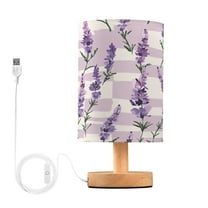 Lavender Flowers Bedside Table Lamp Desk Warm Lights with USB Charging Port Cylinder LED Lamps for Bedroom Living Room Office