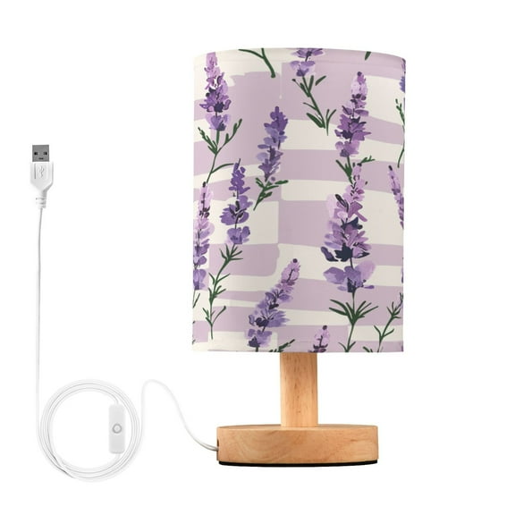 Lavender Flowers Bedside Table Lamp Desk Warm Lights with USB Charging Port Cylinder LED Lamps for Bedroom Living Room Office