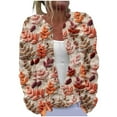 thumbnail image 3 of QATAINLAV Khaki Thanksgiving Knit Sweater Women Novelty 3D Print Button Down Cardigans Oversized Open Front Long Sleeve Outerwear Jacket, L, 3 of 6