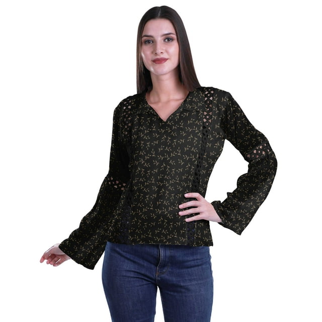 Moomaya Kurta Col Kurta Dentelle Détails Imprimé Manches Longues Tunique