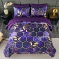 thumbnail image 4 of RYNGHIPY 3 PCS Comforter Set Twin Size Purple Gold Marble Bedding Set, Geometric Honeycomb Theme Decor Yellow Leaf Bedding Set, Modern Foil Print Bed Sets (Purple Twin), 4 of 8
