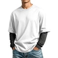 thumbnail image 2 of Long Sleeve Shirts for Men Casual Layered Fake Two Piece Long Sleeve T Shirts for Men French Terry Fabric Crewneck Loose Fashion Pullover Shirts, 2 of 6