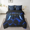 thumbnail image 2 of jejeloiu Gaming Bedding Comforter Set 7-Piece,Blue Game Console King Bedding Sets,Geometric Geometric Hexagon Bed Sheets For Boy,Microfiber Room Decor Reversible, 2 of 8