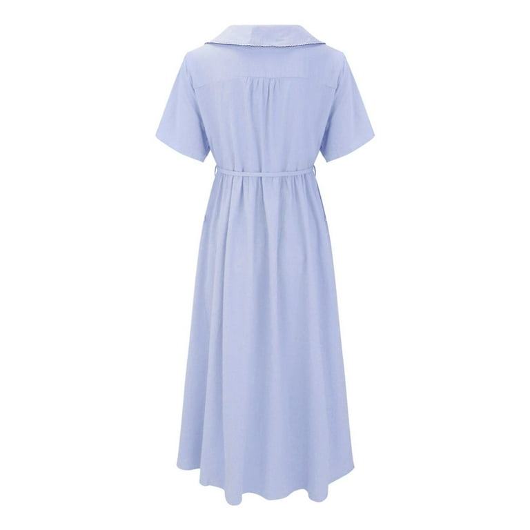 WTXUE Dresses for Women 2024, Women's Cotton Linen Solid Color Retro Button  V-Neck Casual Dress, Linen Dress, Petite Dresses for Women, Blue Dress  Women (3# Blue S) - Walmart.com