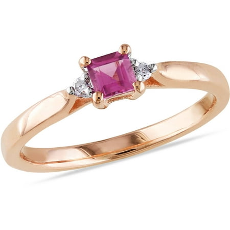 1/3 Carat T.G.W. Princess-Cut Pink Tourmaline and Diamond Accent Pink Rhodium over Sterling Silver Ring