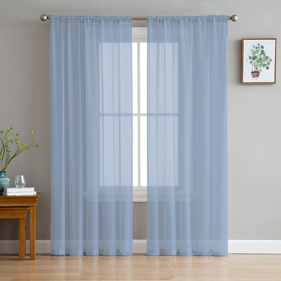 Sheer Curtains 72 Inches Long, Simple Solid Color Light Filtering Window Curtains for Living Room/Bedroom, Pure Light Blue Rod Pocket Voile Sheer Curtain Drapes, 52"W x 72"L, 2 Panels