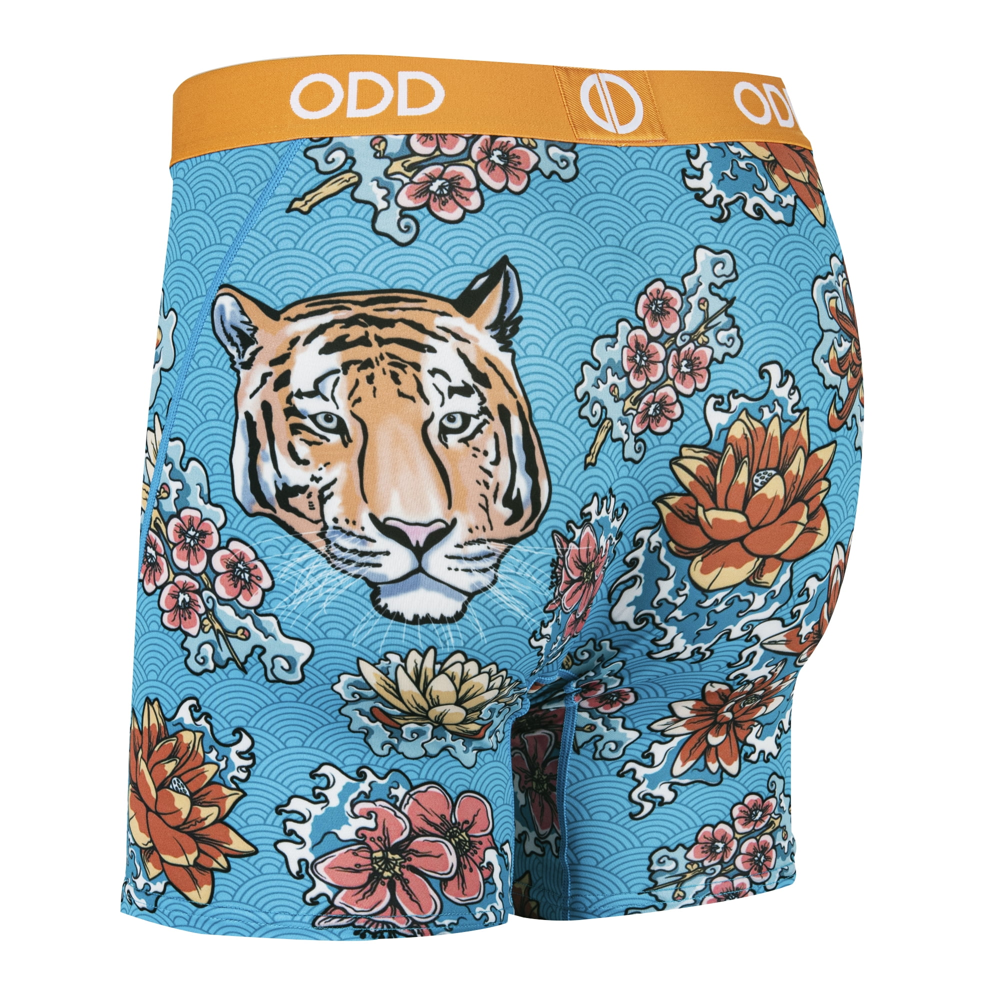 Odd Sox, Japanese Tiger Floral Print, Men's Fun Boxer Brief Underwear,  3Xlarge 