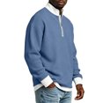 thumbnail image 7 of LYSMORA Men's Contrast Collar Cuff Waffle Knit Quarter Zip Pullover Sweatshirt, Fake Two Piece Loose Long Sleeve Casual Athletic Tops, 7 of 7