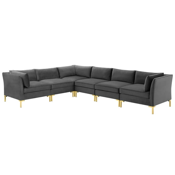 Sectional Sofa Set, Velvet, Grey Gray, Modern Contemporary Urban Design, Living Lounge Room Hotel Lobby Hospitality