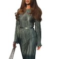 thumbnail image 2 of Women's Long Sleeve Maxi Dress Scoop Neck Bodycon Casual Dresses Going Out Outfits Green M, 2 of 8