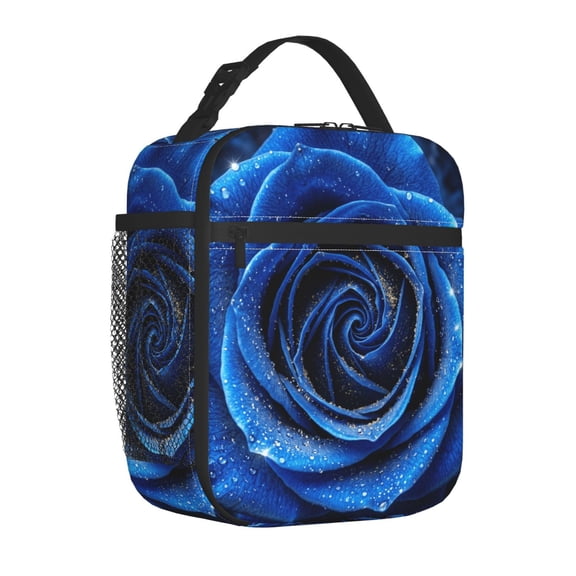Blue Rose Lunch Box Reusable Thermal Tote Front Pocket Handheld Portable Work Office Picnic Daily Meal Bag