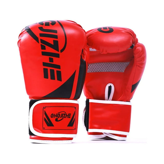1 Pair Women Men Portable Boxing Gloves Training Practice Adjustable Punching Mitts Hand Protector Sports Gears Accessories Red 12oz