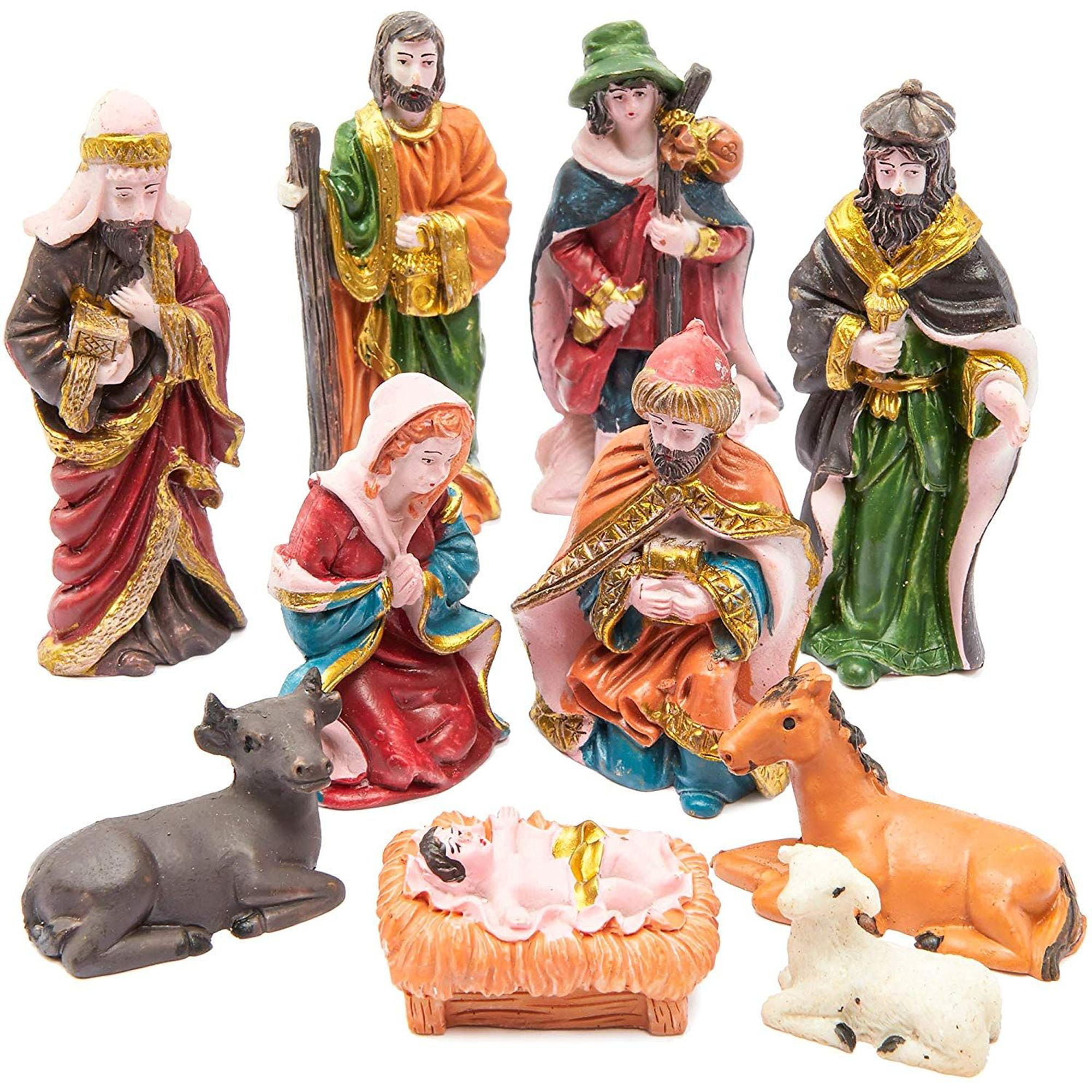10 Piece Mini Nativity Set, Handpainted Resin 4" Tall