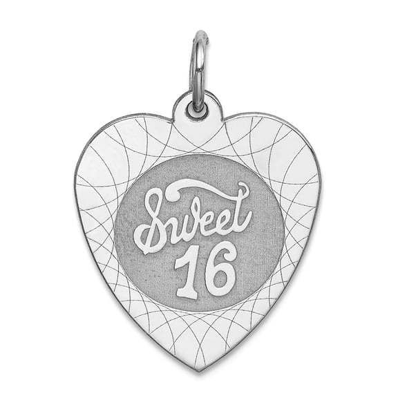 925 Sterling Silver Solid Laser Etched Sweet Sixteen Love Heart Disc Charm 25x17mm Wide Pendant Necklace for Women
