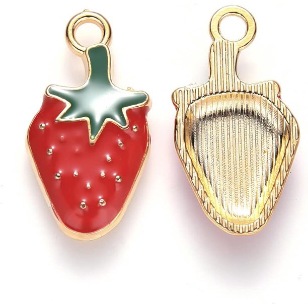 10Pcs Alloy Enamel Strawberry Pendants Red Strawberry Pendant Ornament Light Gold Jewelry Findings for Women Birthday Festival Elegant Gifts Personalized Jewelry 21.5x11x3mm Hole: 2mm