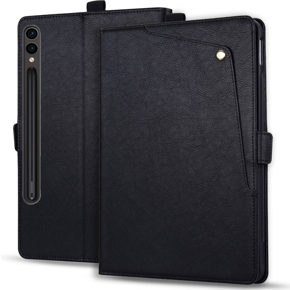 Decase Tablet Case for Samsung Galaxy Tab S11 Ultra & S10 Ultra & S9 Ultra & S8 Ultra, Premium PU Leather Folio Cover with Front Pocket, Heat Dissipation TPU Shell & Multi-Angle Stand,Black