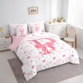 thumbnail image 3 of Homewish Ribbon Monogrammed P Bedding Comforter Set 7pcs for Teen, Cartoon Initial Letter King Bedding Sets, Kawaii Love Heart Reversible Bed Sheets, Super Cozy Room Decor, 3 of 7