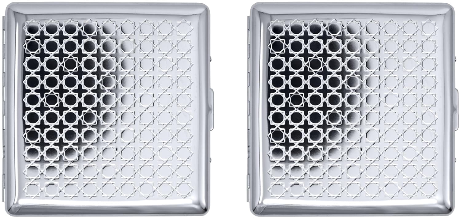 Set of 2 Compact Metal-Plated King Size Cigarette Case & Stash Box (Silver Octagon)